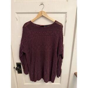 Liz & Co Vintage Women's Purple Tunic Sweater Pointelle Cable Knit Size Small